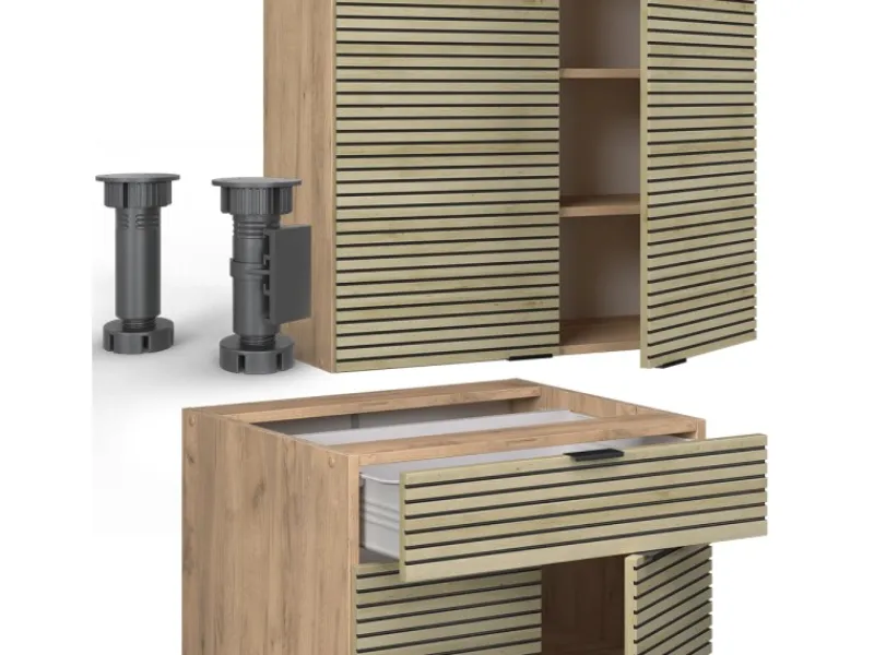 Vicco Fame-Line Singleküche Eiche Paneel/Goldkraft Eiche 140 cm AP Anthrazit ohne E-Geräte< Single-Küchen|Einbauküchen