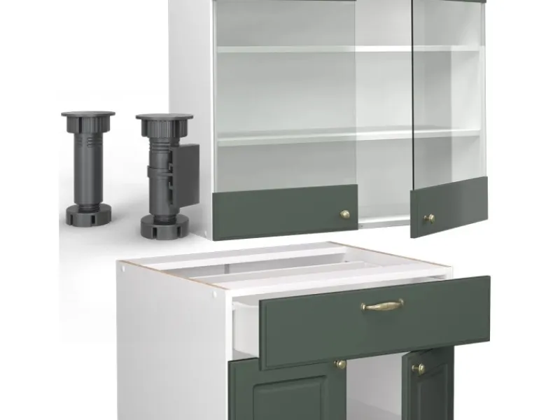Single-Küchen|Einbauküchen<Vicco Fame-Line Singleküche -Gold Landhaus/Weiß 140 cm AP Anthrazit ohne E-Geräte