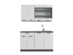 Vicco Fame-Line Singleküche Weiß Landhaus/Anthrazit 140 cm AP Anthrazit ohne E-Geräte< Single-Küchen