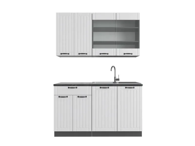 Vicco Fame-Line Singleküche Weiß Landhaus/Anthrazit 140 cm AP Anthrazit ohne E-Geräte< Single-Küchen