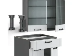 Vicco Fame-Line Singleküche Weiß Landhaus/Anthrazit 140 cm AP Anthrazit ohne E-Geräte< Single-Küchen