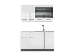 Outlet Vicco Fame-Line Singleküche /Anthrazit 140 cm AP Marmor ohne E-Geräte Weiß Hochglanz