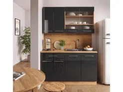 Single-Küchen<Vicco Fame-Line Singleküche /Goldkraft Eiche 140 cm AP Marmor ohne E-Geräte
