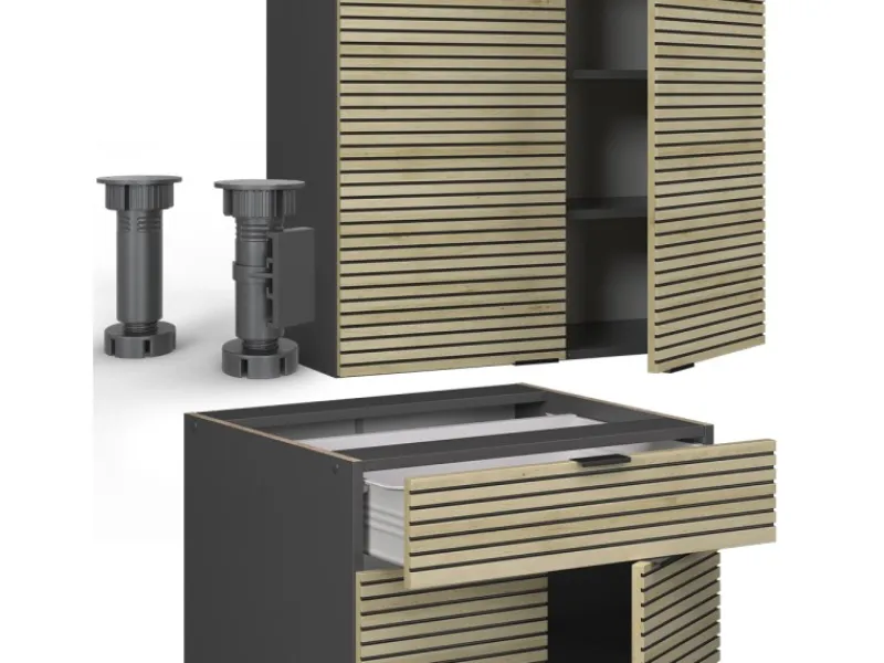 Single-Küchen<Vicco Fame-Line Singleküche Eiche Paneel/Anthrazit 140 cm ohne Arbeitsplatte ohne E-Geräte