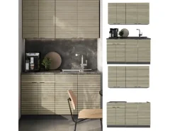 Single-Küchen<Vicco Fame-Line Singleküche Eiche Paneel/Anthrazit 140 cm AP Marmor ohne E-Geräte