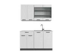 Hot Vicco Fame-Line Singleküche Weiß Landhaus/Anthrazit 140 cm AP Marmor ohne E-Geräte Weiß Strukturiert