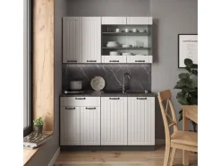Hot Vicco Fame-Line Singleküche Weiß Landhaus/Anthrazit 140 cm AP Marmor ohne E-Geräte Weiß Strukturiert