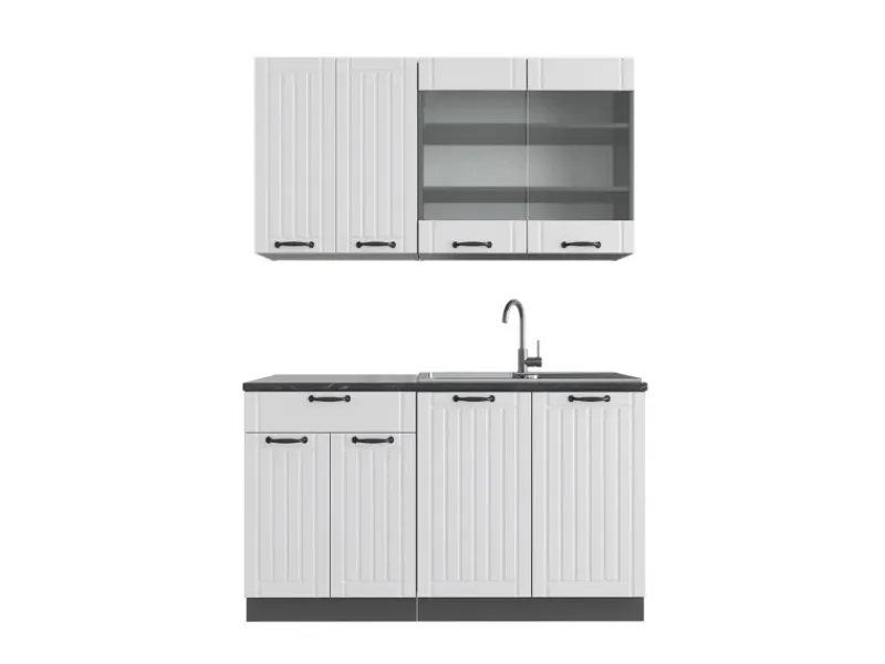 Vicco Fame-Line Singleküche Weiß Landhaus/Anthrazit 140 cm ohne Arbeitsplatte ohne E-Geräte< Single-Küchen
