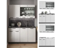 Vicco Fame-Line Singleküche Weiß Landhaus/Anthrazit 140 cm ohne Arbeitsplatte ohne E-Geräte< Single-Küchen