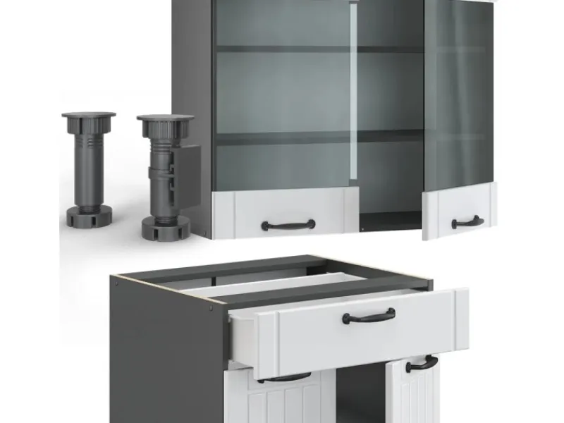 Vicco Fame-Line Singleküche Weiß Landhaus/Anthrazit 140 cm ohne Arbeitsplatte ohne E-Geräte< Single-Küchen