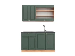 Discount Vicco Fame-Line Singleküche -Gold Landhaus/Goldkraft Eiche 140 cm AP Anthrazit ohne E-Geräte Grün