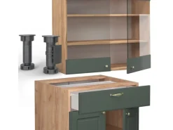 Discount Vicco Fame-Line Singleküche -Gold Landhaus/Goldkraft Eiche 140 cm AP Anthrazit ohne E-Geräte Grün