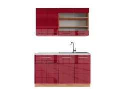Vicco Fame-Line Singleküche Bordeaux Hochglanz/Goldkraft Eiche 140 cm AP Marmor ohne E-Geräte< Single-Küchen|Einbauküchen