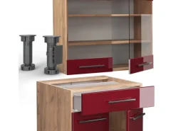 Vicco Fame-Line Singleküche Bordeaux Hochglanz/Goldkraft Eiche 140 cm AP Marmor ohne E-Geräte< Single-Küchen|Einbauküchen