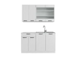 Vicco Fame-Line Singleküche Weiß Landhaus/Weiß 140 cm AP Marmor ohne E-Geräte< Single-Küchen