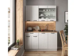 Vicco Fame-Line Singleküche Weiß Landhaus/Weiß 140 cm AP Marmor ohne E-Geräte< Single-Küchen