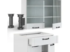Vicco Fame-Line Singleküche Weiß Landhaus/Weiß 140 cm AP Marmor ohne E-Geräte< Single-Küchen