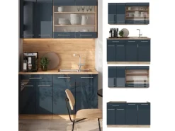 Vicco Fame-Line Singleküche Hochglanz/Goldkraft Eiche 140 cm AP Eiche ohne E-Geräte< Single-Küchen|Einbauküchen