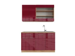 Hot Vicco Fame-Line Singleküche Bordeaux Hochglanz/Goldkraft Eiche 140 cm ohne Arbeitsplatte ohne E-Geräte Bordeaux-Glanz