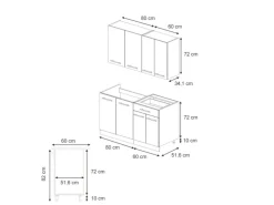 Vicco Fame-Line Singleküche Eiche Paneel/Weiß 140 cm AP Anthrazit ohne E-Geräte< Single-Küchen