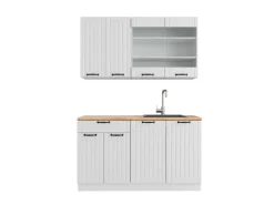 Single-Küchen<Vicco Fame-Line Singleküche Weiß Landhaus/Weiß 140 cm AP Eiche ohne E-Geräte