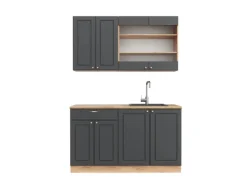 Single-Küchen<Vicco Fame-Line Singleküche Anthrazit Landhaus/Goldkraft Eiche 140 cm AP Eiche ohne E-Geräte