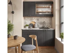 Single-Küchen<Vicco Fame-Line Singleküche Anthrazit Landhaus/Goldkraft Eiche 140 cm AP Eiche ohne E-Geräte