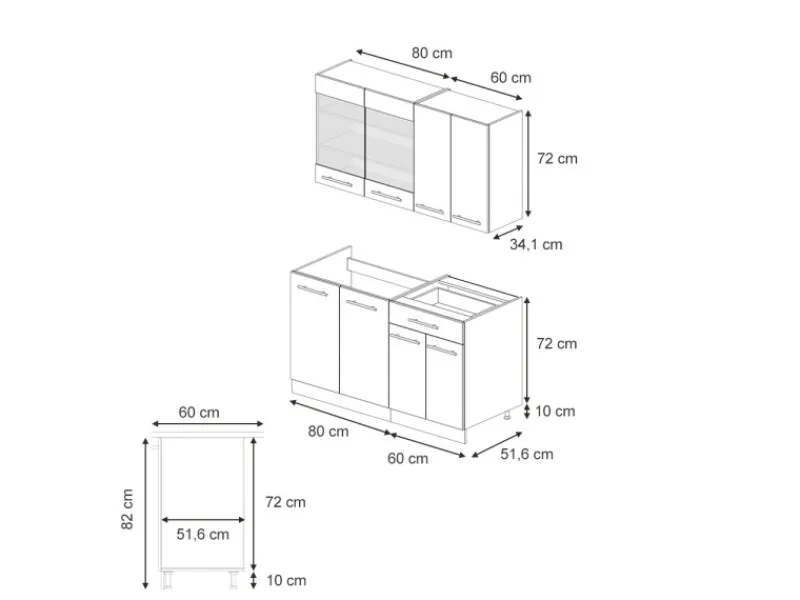 Vicco Fame-Line Singleküche Hochglanz/Anthrazit 140 cm AP Eiche ohne E-Geräte< Single-Küchen