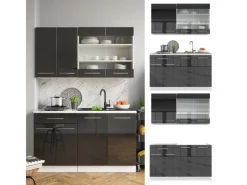 Vicco Fame-Line Singleküche /Weiß 140 cm AP Anthrazit ohne E-Geräte Anthrazit Hochglanz