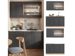 Sale Vicco Fame-Line Singleküche Anthrazit Landhaus/Goldkraft Eiche 140 cm ohne Arbeitsplatte ohne E-Geräte Anthrazit Struktur