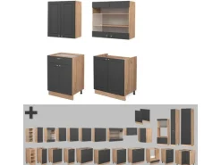 Sale Vicco Fame-Line Singleküche Anthrazit Landhaus/Goldkraft Eiche 140 cm ohne Arbeitsplatte ohne E-Geräte Anthrazit Struktur