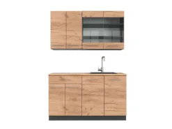 Single-Küchen<Vicco Fame-Line Singleküche Goldkraft Eiche/Anthrazit 140 cm AP Eiche ohne E-Geräte