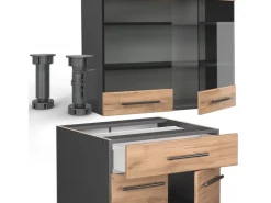 Single-Küchen<Vicco Fame-Line Singleküche Goldkraft Eiche/Anthrazit 140 cm AP Eiche ohne E-Geräte
