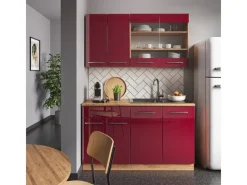 Vicco Fame-Line Singleküche Bordeaux Hochglanz/Goldkraft Eiche 140 cm AP Eiche ohne E-Geräte< Single-Küchen|Einbauküchen