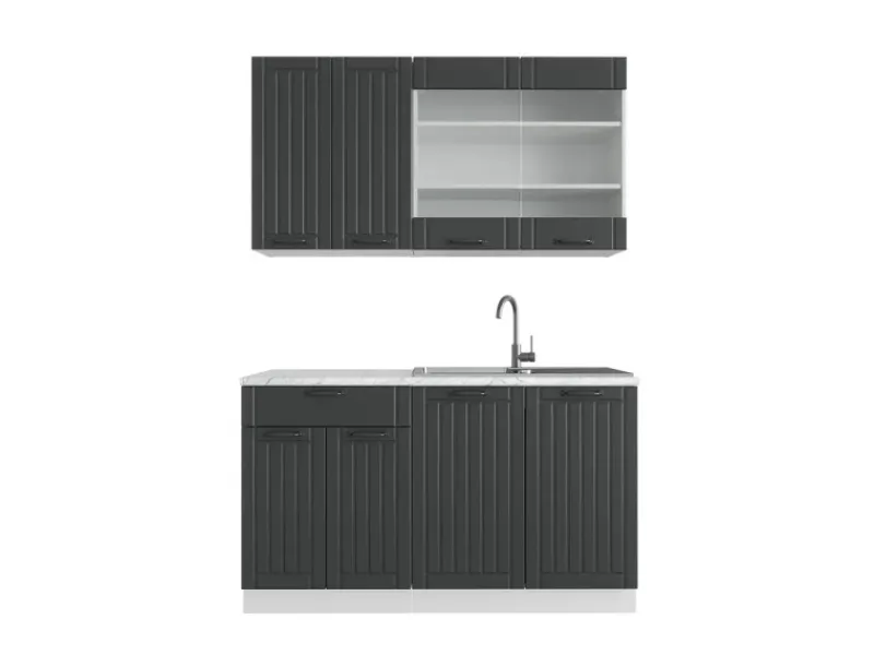 Vicco Fame-Line Singleküche Anthrazit Landhaus/Weiß 140 cm ohne Arbeitsplatte ohne E-Geräte< Single-Küchen|Einbauküchen