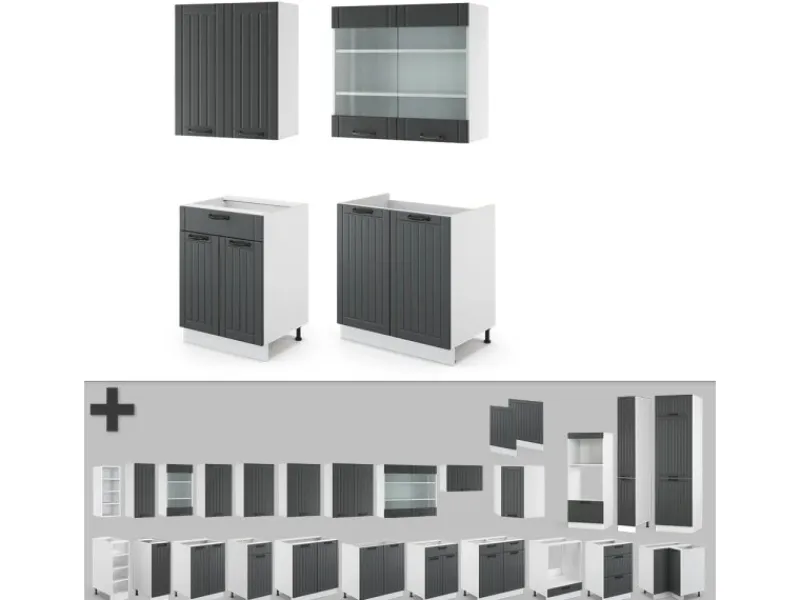 Vicco Fame-Line Singleküche Anthrazit Landhaus/Weiß 140 cm ohne Arbeitsplatte ohne E-Geräte< Single-Küchen|Einbauküchen