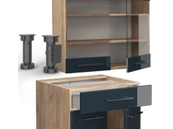 Vicco Fame-Line Singleküche Hochglanz/Goldkraft Eiche 140 cm AP Anthrazit ohne E-Geräte< Single-Küchen|Einbauküchen