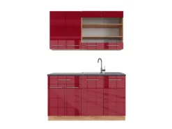 Single-Küchen<Vicco Fame-Line Singleküche Bordeaux Hochglanz/Goldkraft Eiche 140 cm AP Anthrazit ohne E-Geräte