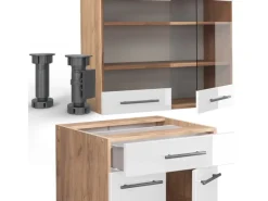Vicco Fame-Line Singleküche Weiß Hochglanz/Goldkraft Eiche 140 cm AP Marmor ohne E-Geräte< Single-Küchen|Einbauküchen