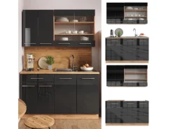 Vicco Fame-Line Singleküche /Goldkraft Eiche 140 cm AP Eiche ohne E-Geräte< Single-Küchen