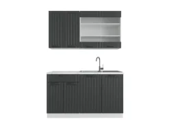 Vicco Fame-Line Singleküche Anthrazit Landhaus/Weiß 140 cm AP Marmor ohne E-Geräte< Single-Küchen|Einbauküchen