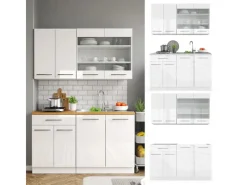 Clearance Vicco Fame-Line Singleküche Hochglanz/ 140 cm AP Anthrazit ohne E-Geräte Weiß