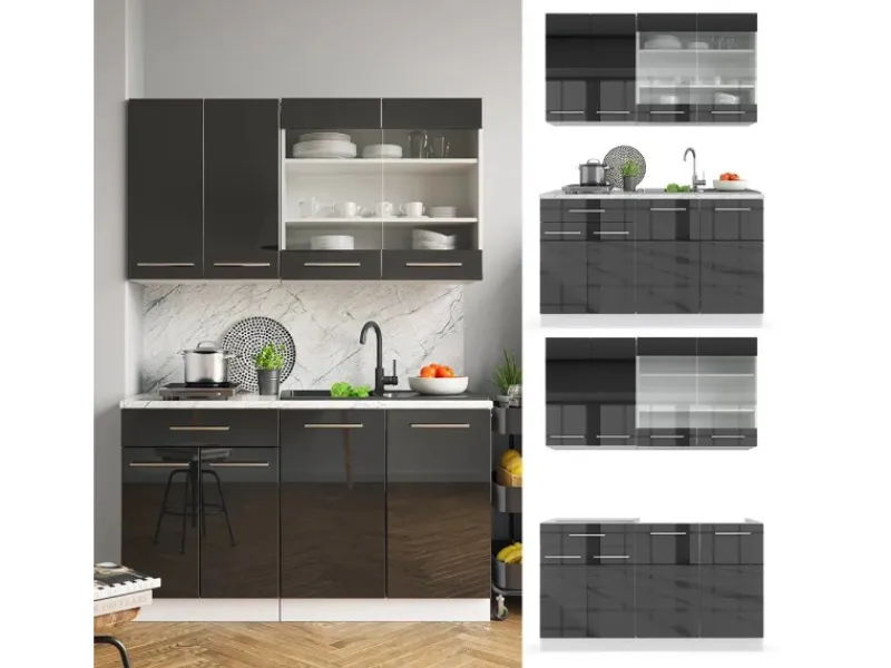 Sale Vicco Fame-Line Singleküche 140 cm ohne Arbeitsplatte ohne E-Geräte Anthrazit