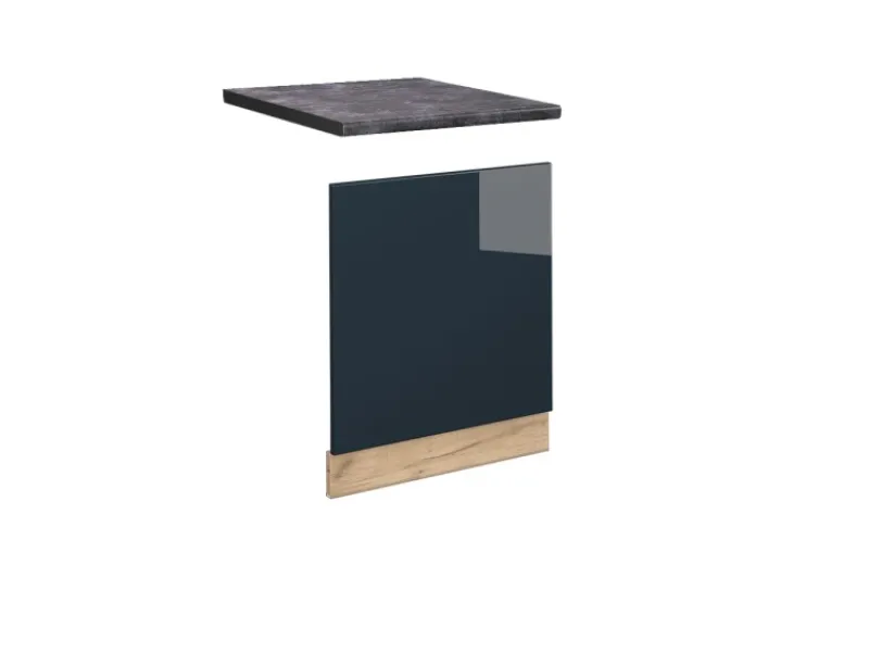Vicco Frontblende Fame-Line Geschirrspüler Fronttür Dunkelblau Hochglanz 60 cm AP Anthrazit mit Goldkraft Eiche Korpus