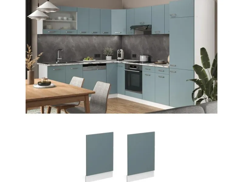 Vicco Frontblende R-Line Geschirrspüler Fronttür Blau-Grau/Weiß 45 cm AP Marmor< Einbauküchen