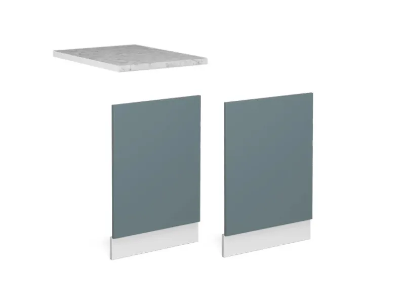 Vicco Frontblende R-Line Geschirrspüler Fronttür Blau-Grau/Weiß 45 cm AP Marmor< Einbauküchen
