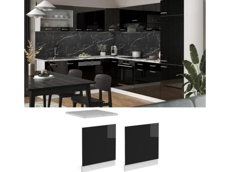 Vicco Frontblende R-Line Schwarz Hochglanz/Weiß 60 cm ohne Arbeitsplatte< Einbauküchen