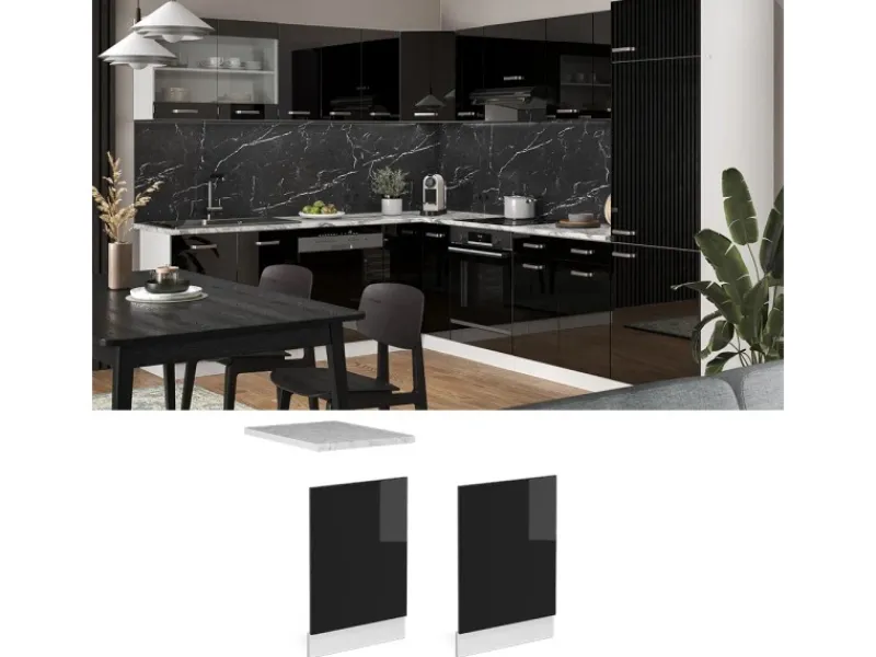Clearance Vicco Frontblende R-Line Schwarz Hochglanz/Weiß 45 cm ohne Arbeitsplatte Schwarz Glänzend