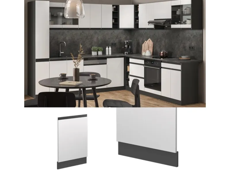Einbauküchen<Vicco Frontblende R-Line /Anthrazit 45 cm J-Shape ohne Arbeitsplatte