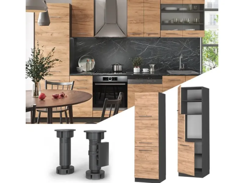 Vicco Herdumbauschrank Fame-Line Herdschrank Goldkraft /Anthrazit 60 cm< Kühlschränke|Einbauküchen